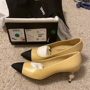 Chanel two tone pearl heel pumps